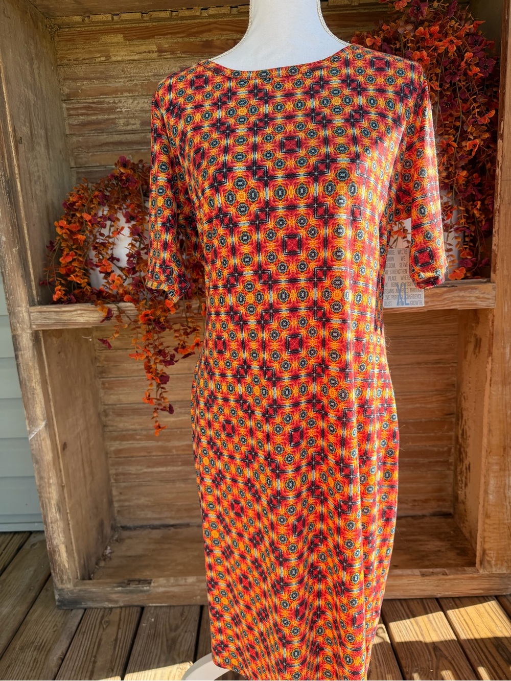 Bright Orange Geometric Sheath Dress - Women's Lularoe Julie